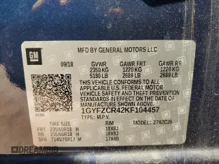 2019 Cadillac XT4 FWD Premium Luxury with VIN 1GYFZCR42KF104457, listed as a Copart auction lot 52783485 with 57,572 mi miles and Salvage title. Bid and sale history available at DreamBid. Image 13.