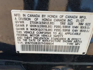2007 Acura MDX Tech Pkg with VIN 2HNYD28357H519904, listed as a IAAI auction lot 41504879 with 1 mi miles. Bid and sale history available at carsss.com. Image 9.