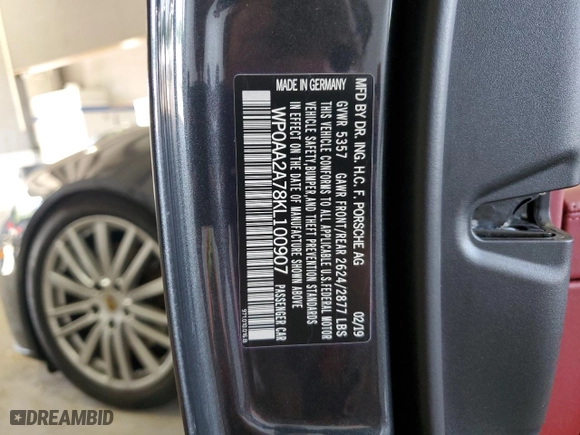 2019 Porsche Panamera with VIN WP0AA2A78KL100907, listed as a Copart auction lot 68343504 with 43,375 mi miles and Salvage Title. Bid and sale history available at carsss.com. Image 12.