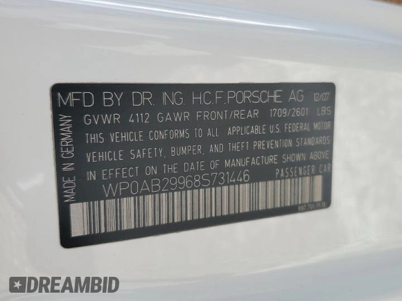 2008 Porsche 911 Carrera S with VIN WP0AB29968S731446, listed as a Copart auction lot 65214945 with 116,216 mi miles and Clean title. Bid and sale history available at DreamBid. Image 12.