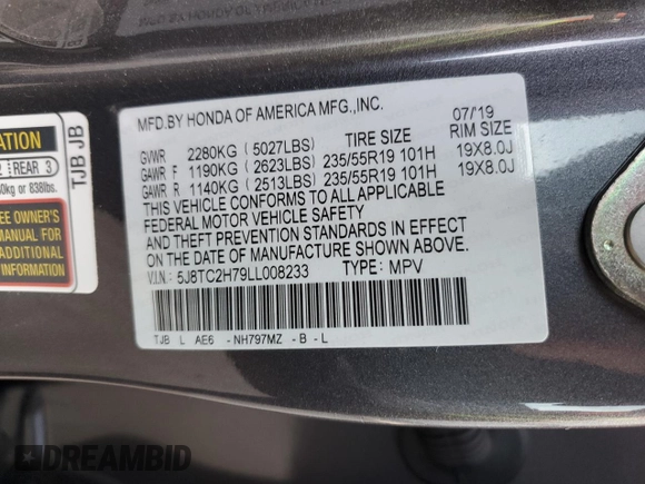 2020 Acura RDX w/Advance Pkg with VIN 5J8TC2H79LL008233, listed as a Copart auction lot 38242614 with 34,129 mi miles. Bid and sale history available at carsss.com. Image 13.