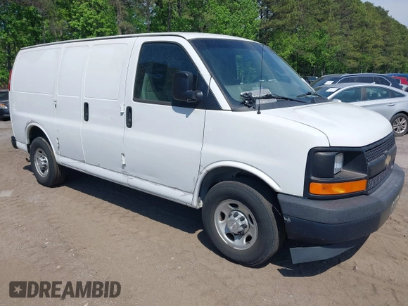 2017 Chevrolet Express Cargo Van with VIN 1GCWGAFF2H1133906, listed as a IAAI auction lot 42037388 with 218,601 mi miles. Bid and sale history available at carsss.com. Image 1.