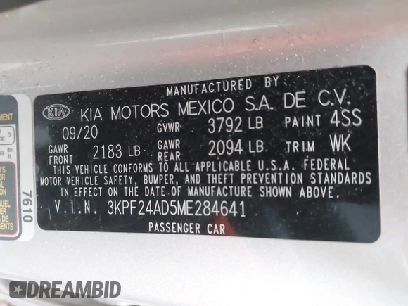 2021 Kia Forte LXS z VIN 3KPF24AD5ME284641, wystawiony jako IAAI lot #41946726 z przebiegiem 84 684 mil mil oraz . Historia ofert i sprzedaży dostępna na DreamBid. Obrazek 9.