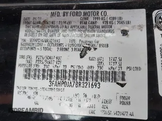 2011 Ford Fusion SEL with VIN 3FAHP0JA7BR321693, listed as a IAAI auction lot 42160193 with 163,376 mi miles and . Bid and sale history available at carsss.com. Image 9.