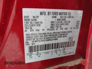 2022 Ford Mustang Mach-E Premium с VIN 3FMTK3SU1NMA27488, выставлен на аукционе IAAI как лот 42580899 с пробегом 37 982 миль миль и . История ставок и продаж доступна на DreamBid. Изображение 9.