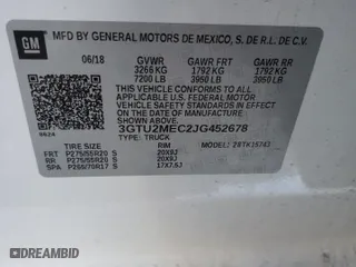 2018 GMC Sierra 1500 SLE with VIN 3GTU2MEC2JG452678, listed as a Copart auction lot 50351935 with 0 mi miles and Salvage Title. Bid and sale history available at carsss.com. Image 14.