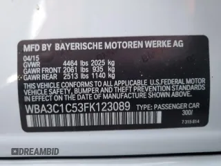 2015 BMW 3 Series 328i with VIN WBA3C1C53FK123089, listed as a Copart auction lot 50624205 with 103,979 mi miles and Salvage Title. Bid and sale history available at carsss.com. Image 12.