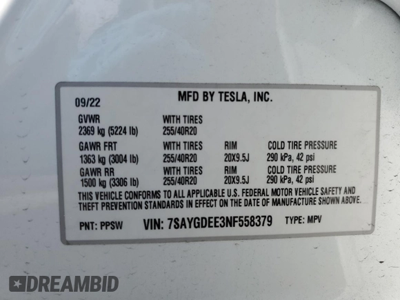 2022 Tesla Model Y Long Range with VIN 7SAYGDEE3NF558379, listed as a Copart auction lot 48594035 with 12,501 mi miles and Salvage Title. Bid and sale history available at carsss.com. Image 12.