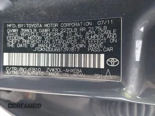 2011 Toyota Prius I z VIN JTDKN3DU6B1397817, wystawiony jako IAAI lot #42476902 z przebiegiem 172 942 mil mil oraz . Historia ofert i sprzedaży dostępna na DreamBid. Obrazek 9.