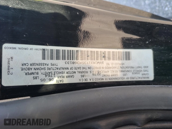 2005 Volkswagen Beetle GLS with VIN 3VWCM31Y35M368133, listed as a Copart auction lot 64895155 with 70,954 mi miles and Clean title. Bid and sale history available at DreamBid. Image 10.
