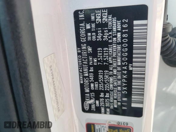 2016 Kia Sorento SX z VIN 5XYPK4A50GG008162, wystawiony jako Copart lot #55602355 z przebiegiem 49 987 mil mil oraz Szkoda całkowita • Salvage title. Historia ofert i sprzedaży dostępna na DreamBid. Obrazek 14.
