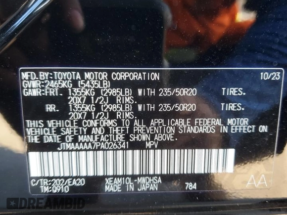 2023 Toyota bZ4X XLE with VIN JTMAAAAA7PA026341, listed as a Copart auction lot 45694095 with 9,175 mi miles and Non Repairable. Bid and sale history available at carsss.com. Image 14.
