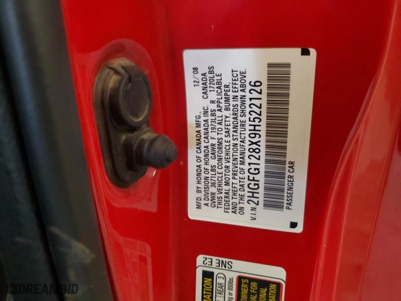 2009 Honda Civic Cpe EX with VIN 2HGFG128X9H522126, listed as a Copart auction lot 53390195 with 133,267 mi miles and Salvage Title. Bid and sale history available at carsss.com. Image 15.