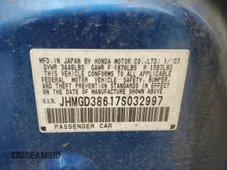 2007 Honda Fit Sport with VIN JHMGD38617S032997, listed as a Copart auction lot 54865225 with 182,428 mi miles and Salvage Title. Bid and sale history available at carsss.com. Image 13.