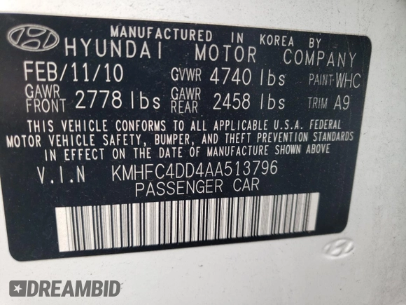 2010 Hyundai Azera GLS z VIN KMHFC4DD4AA513796, wystawiony jako Copart lot #59782965 z przebiegiem 56 958 mil mil oraz Szkoda całkowita • Salvage title. Historia ofert i sprzedaży dostępna na DreamBid. Obrazek 12.