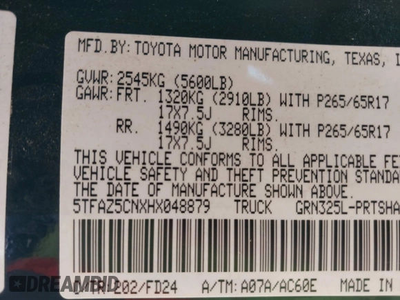 2017 Toyota Tacoma SR5 z VIN 5TFAZ5CNXHX048879, wystawiony jako IAAI lot #42157227 z przebiegiem 119 932 mil mil oraz . Historia ofert i sprzedaży dostępna na DreamBid. Obrazek 9.
