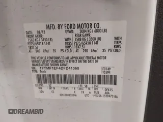 2013 Ford F-150 XL with VIN 1FTMF1EF4DFD41360, listed as a IAAI auction lot 41069794 with 159,097 mi miles and . Bid and sale history available at DreamBid. Image 9.