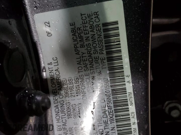 2022 Honda Insight EX with VIN 19XZE4F56NE015507, listed as a Copart auction lot 47799345 with 28,035 mi miles and Salvage Title. Bid and sale history available at carsss.com. Image 12.