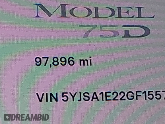 2016 Tesla Model S 90D with VIN 5YJSA1E22GF155747, listed as a IAAI auction lot 42630085 with 97,896 mi miles and . Bid and sale history available at DreamBid. Image 15.