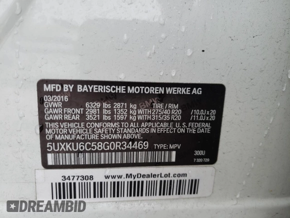 2016 BMW X6 xDrive50i with VIN 5UXKU6C58G0R34469, listed as a Copart auction lot 38713584 with 93,239 mi miles and . Bid and sale history available at DreamBid. Image 16.