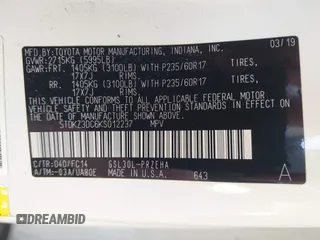 2019 Toyota Sienna LE Auto Access Seat with VIN 5TDKZ3DC6KS012237, listed as a IAAI auction lot 41822942 with 97,237 mi miles and . Bid and sale history available at DreamBid. Image 9.