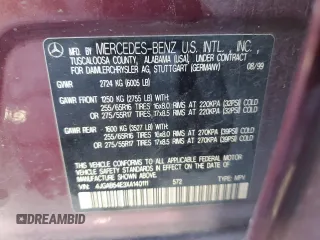 1999 Mercedes-Benz M-Class with VIN 4JGAB54E3XA140111, listed as a Copart auction lot 75031104 with 237,646 mi miles and Salvage Title. Bid and sale history available at carsss.com. Image 12.