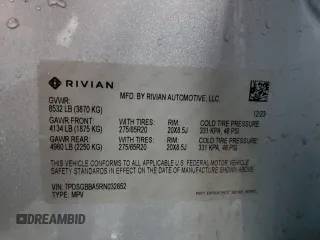 2024 Rivian R1S Adventure with VIN 7PDSGBBA5RN032652, listed as a Copart auction lot 87921275 with 8,431 mi miles and Salvage Title. Bid and sale history available at carsss.com. Image 13.