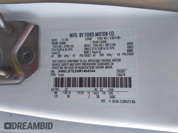 2021 Ford Transit Connect XL with VIN NM0LS7E29M1494544, listed as a IAAI auction lot 41522806 with Not provided miles and . Bid and sale history available at DreamBid. Image 9.