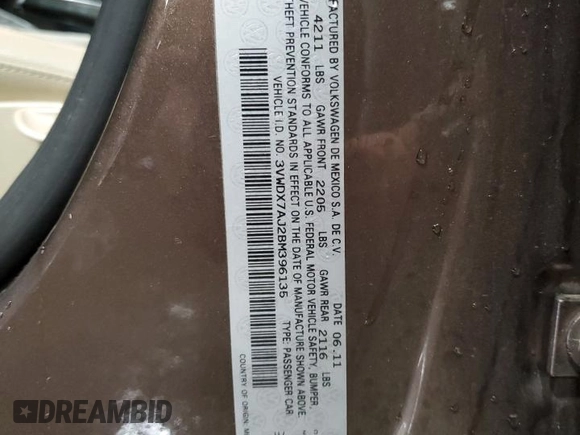 2011 Volkswagen Jetta Sedan SE with VIN 3VWDX7AJ2BM396135, listed as a Copart auction lot 71026884 with 160,009 mi miles and Salvage Title. Bid and sale history available at carsss.com. Image 13.