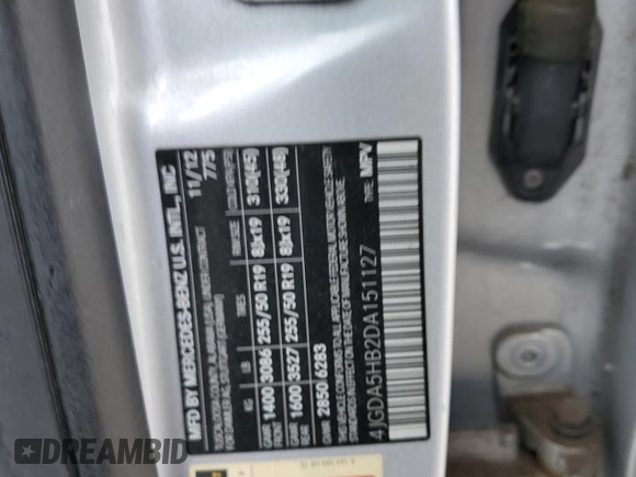 2013 Mercedes-Benz M 350 with VIN 4JGDA5HB2DA151127, listed as a Copart auction lot 54757165 with 167,111 mi miles and Salvage Title. Bid and sale history available at DreamBid. Image 13.