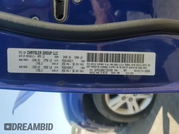 2012 Dodge Journey SXT with VIN 3C4PDCBB6CT324709, listed as a Copart auction lot 63300405 with 179,946 mi miles and Salvage title. Bid and sale history available at DreamBid. Image 12.