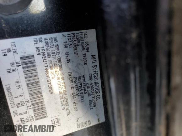 2004 Ford Expedition Eddie Bauer with VIN 1FMEU17W84LB72089, listed as a Copart auction lot 53442145 with Not provided miles and Salvage title. Bid and sale history available at DreamBid. Image 13.