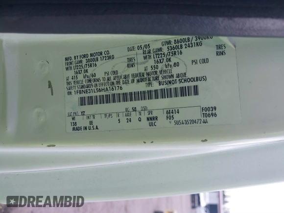 2006 Ford Econoline Passenger XL с VIN 1FBNE31L56HA16176, выставлен на аукционе IAAI как лот 41810908 с пробегом 300 850 миль миль и . История ставок и продаж доступна на DreamBid. Изображение 9.