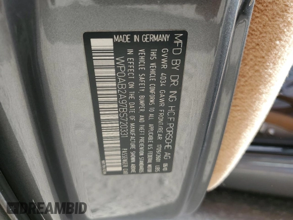 2011 Porsche 911 Carrera S with VIN WP0AB2A97BS720331, listed as a Copart auction lot 77250564 with 79,985 mi miles and Salvage Title. Bid and sale history available at DreamBid. Image 12.