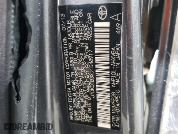 2013 Toyota Prius One with VIN JTDKDTB3XD1548917, listed as a Copart auction lot 51338445 with 299,280 mi miles and Salvage Title. Bid and sale history available at carsss.com. Image 13.