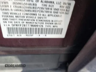 2007 Honda Pilot EX-L with VIN 5FNYF28777B009126, listed as a IAAI auction lot 41721741 with 227,614 mi miles. Bid and sale history available at carsss.com. Image 9.