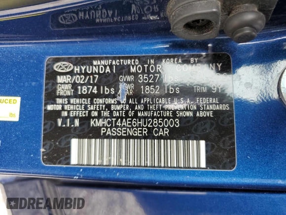 2017 Hyundai Accent SE with VIN KMHCT4AE6HU285003, listed as a Copart auction lot 47580605 with 77,168 mi miles and Salvage Title. Bid and sale history available at carsss.com. Image 13.