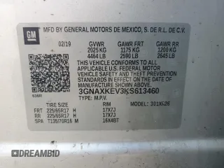 2019 Chevrolet Equinox LT with VIN 3GNAXKEV3KS613460, listed as a Copart auction lot 48407255 with 104,425 mi miles and Salvage Title. Bid and sale history available at carsss.com. Image 14.