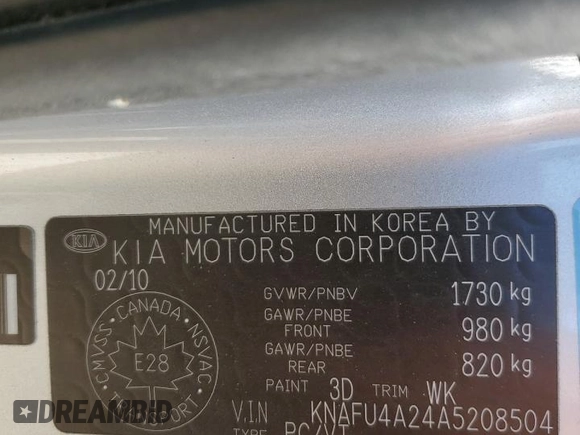 2010 Kia Forte EX with VIN KNAFU4A24A5208504, listed as a Copart auction lot 51950145 with 161,636 mi miles and Salvage Title. Bid and sale history available at carsss.com. Image 12.