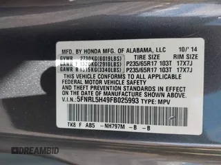 2015 Honda Odyssey EX z VIN 5FNRL5H49FB025993, wystawiony jako IAAI lot #42316946 z przebiegiem 47 694 mil mil oraz . Historia ofert i sprzedaży dostępna na DreamBid. Obrazek 9.