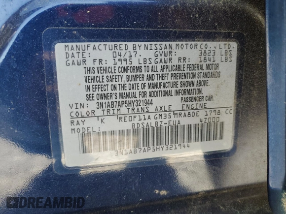 2017 Nissan Sentra SR with VIN 3N1AB7AP5HY321944, listed as a Copart auction lot 50367515 with 120,284 mi miles and Clean Title. Bid and sale history available at carsss.com. Image 12.