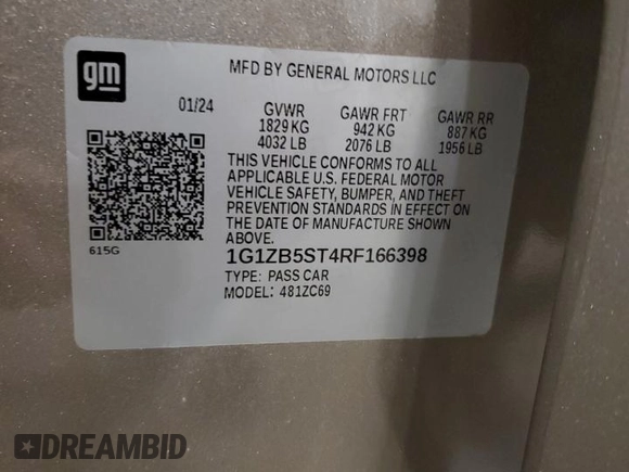 2024 Chevrolet Malibu LS with VIN 1G1ZB5ST4RF166398, listed as a Copart auction lot 53906155 with 12,195 mi miles and Salvage Title. Bid and sale history available at DreamBid. Image 12.