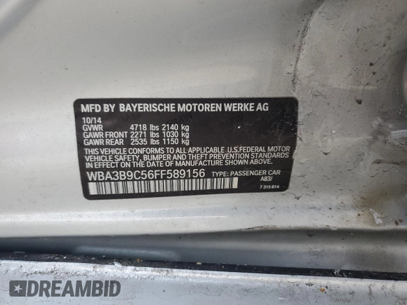 2015 BMW 3 Series 335i xDrive z VIN WBA3B9C56FF589156, wystawiony jako Copart lot #41339095 z przebiegiem 89 916 mil mil oraz Szkoda całkowita • Salvage title. Historia ofert i sprzedaży dostępna na DreamBid. Obrazek 12.