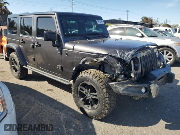2017 Jeep Wrangler Unlimited Sahara with VIN 1C4BJWEG7HL618442, listed as a Copart auction lot 44628985 with 66,582 mi miles and Salvage Title. Bid and sale history available at carsss.com. Image 4.