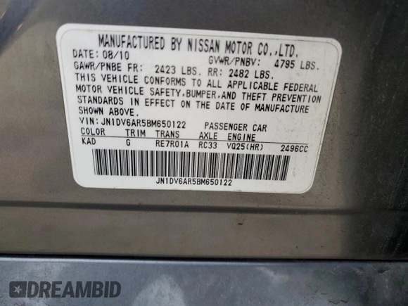 2011 Infiniti G25 x с VIN JN1DV6AR5BM650122, выставлен на аукционе Copart как лот 58706425 с пробегом 110 547 миль миль и Списание • Salvage title. История ставок и продаж доступна на DreamBid. Изображение 12.