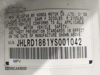 2000 Honda CR-V EX z VIN JHLRD1861YS001042, wystawiony jako IAAI lot #41656106 z przebiegiem 189 743 mil mil oraz . Historia ofert i sprzedaży dostępna na DreamBid. Obrazek 9.