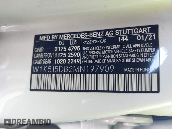 2021 Mercedes-Benz CLA 45 AMG with VIN W1K5J5DB2MN197909, listed as a IAAI auction lot 41889627 with 41,181 mi miles and . Bid and sale history available at DreamBid. Image 9.