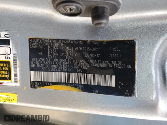 2018 Toyota Sienna L with VIN 5TDZZ3DC9JS910733, listed as a Copart auction lot 87875975 with 113,125 mi miles and Clean Title. Bid and sale history available at DreamBid. Image 13.