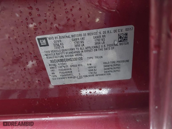 2017 Chevrolet Silverado 1500 LT with VIN 3GCUKREC8HG336120, listed as a IAAI auction lot 41919441 with 64,029 mi miles. Bid and sale history available at carsss.com. Image 9.