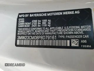 2023 BMW 2 Series 230i with VIN 3MW23CM08P8D79161, listed as a Copart auction lot 61766784 with 24,475 mi miles and Salvage Title. Bid and sale history available at carsss.com. Image 14.